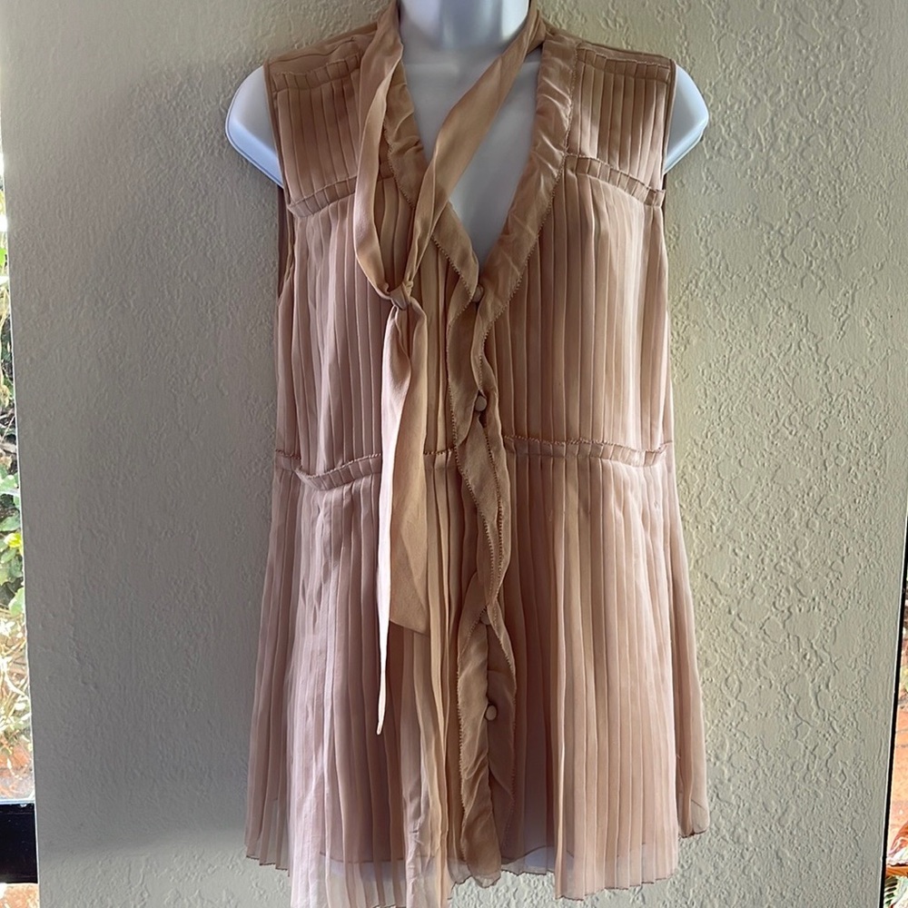 Vintage VERA WANG COLLECTION mauve pleated silk chiffon sleeveless blouse
